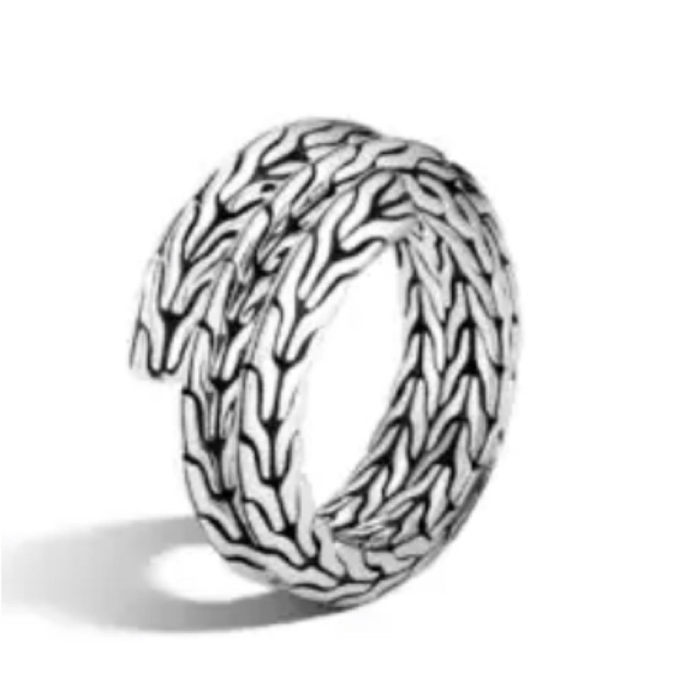 JOHN HARDY CLASSIC CHAIN SILVER TIGA DOUBLE COIL RING, SIZE 7